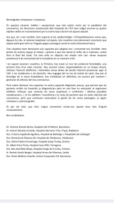 Carta de les direccions assistencials dels hospitals de l'ICS