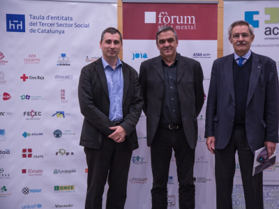 Entitats organitzadoras: Oriol Illa, presidente de la Taula del Tercer Sector Social, Enric Arqués, presidente de Fòrum Salut Mental, Joan Ma. Aranalde, presidente de ACEBA